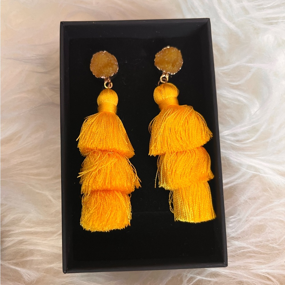 YELLOW TASSLE FASHION EARRINGS